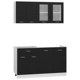 4 Piece Kitchen Cabinet Set Lyon Black Engineered Wood - Front View