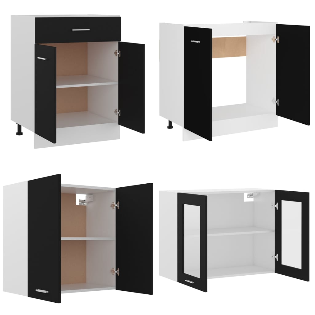 4 Piece Kitchen Cabinet Set Lyon Black Engineered Wood