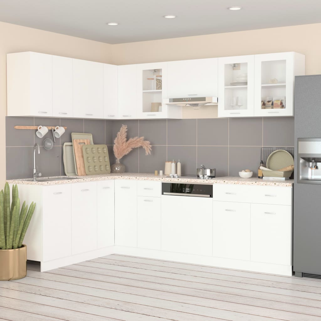 11 Piece Kitchen Cabinet Set Lyon White Engineered Wood