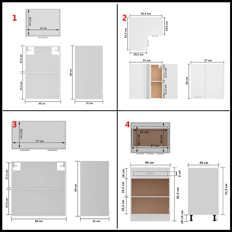11 Piece Kitchen Cabinet Set Lyon" White Engineered Wood