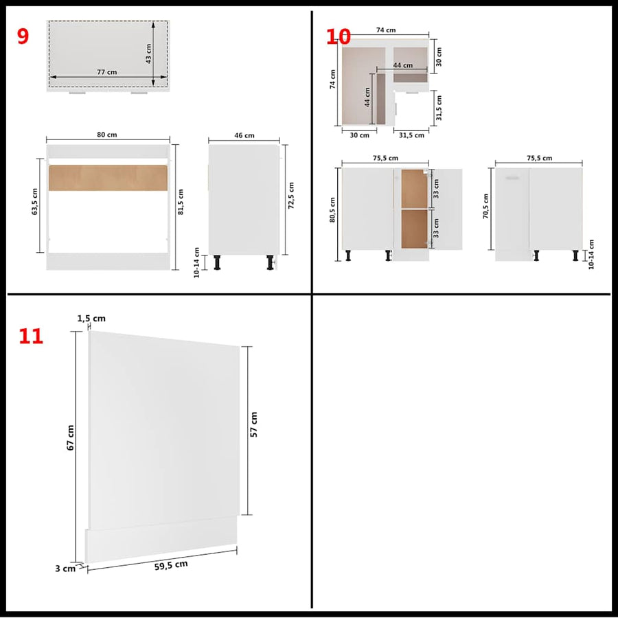 11 Piece Kitchen Cabinet Set Lyon" White Engineered Wood
