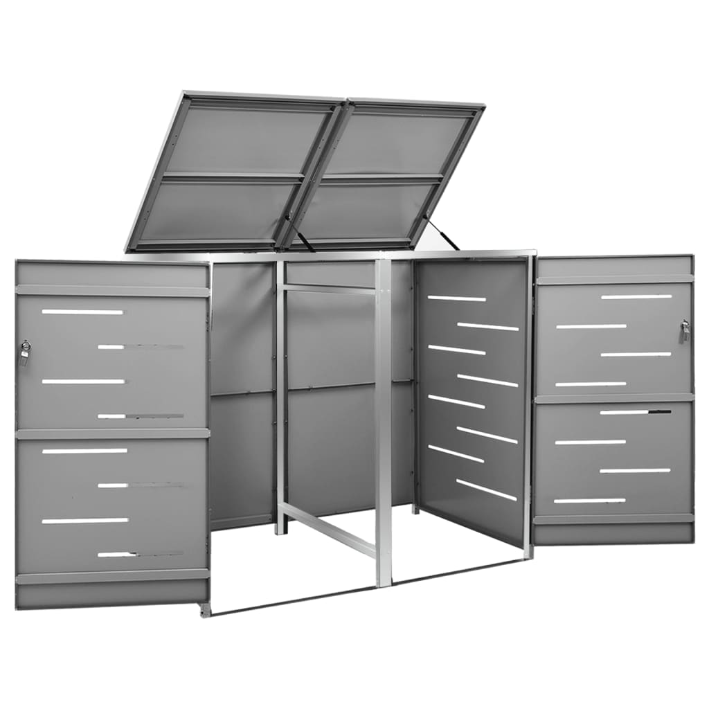 Double Wheelie Bin Shed 138x77.5x115 cm Stainless Steel