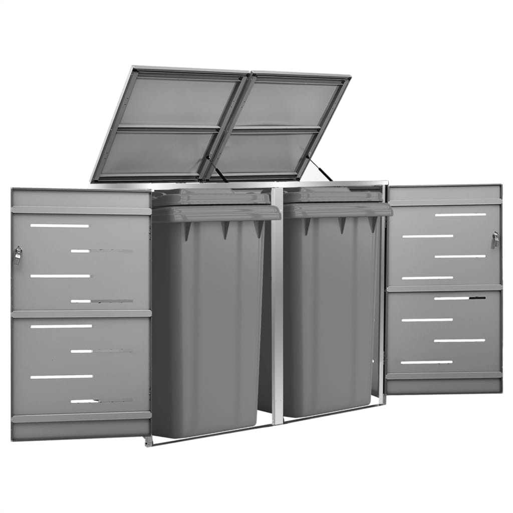 Double Wheelie Bin Shed 138x77.5x115 cm Stainless Steel