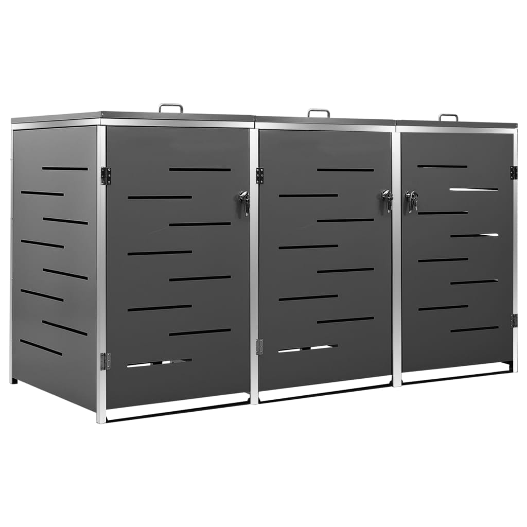 Triple Wheelie Bin Shed 207x77.5x115 cm Stainless Steel