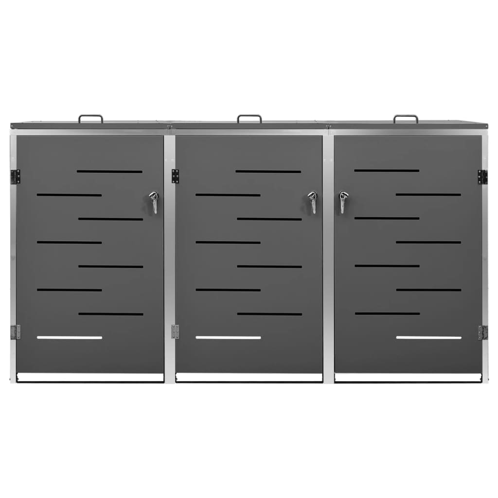 Triple Wheelie Bin Shed 207x77.5x115 cm Stainless Steel