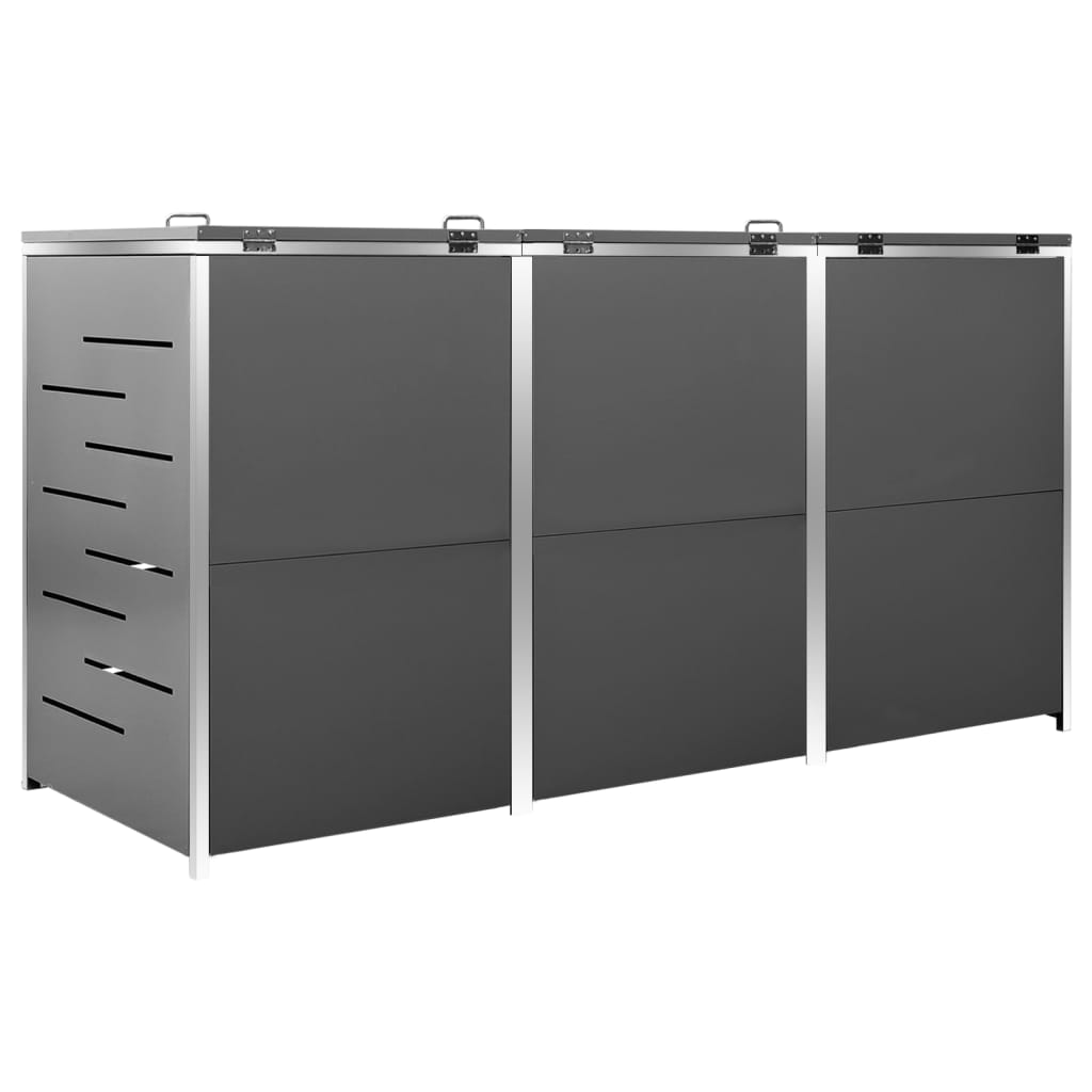 Triple Wheelie Bin Shed 207x77.5x115 cm Stainless Steel