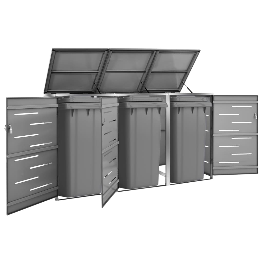 Triple Wheelie Bin Shed 207x77.5x115 cm Stainless Steel