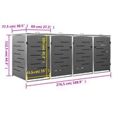 Quadruple Wheelie Bin Shed 276.5X77.5X112.5 Cm Stainless Steel