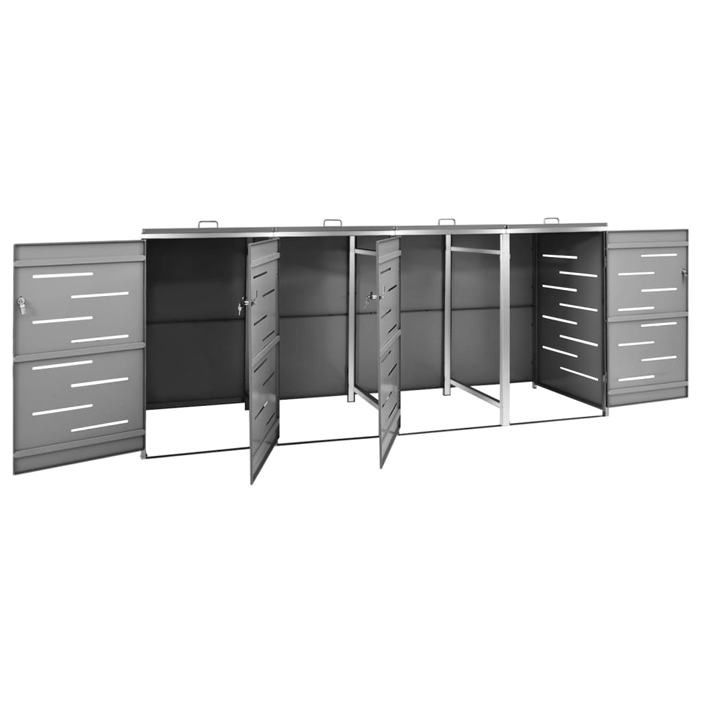 Quadruple Wheelie Bin Shed 276.5x77.5x115 cm Stainless Steel