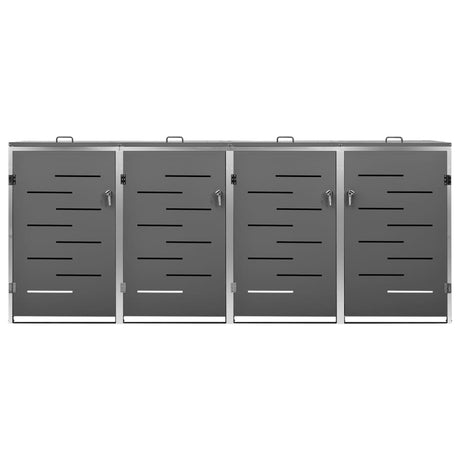 Quadruple Wheelie Bin Shed 276.5X77.5X112.5 Cm Stainless Steel