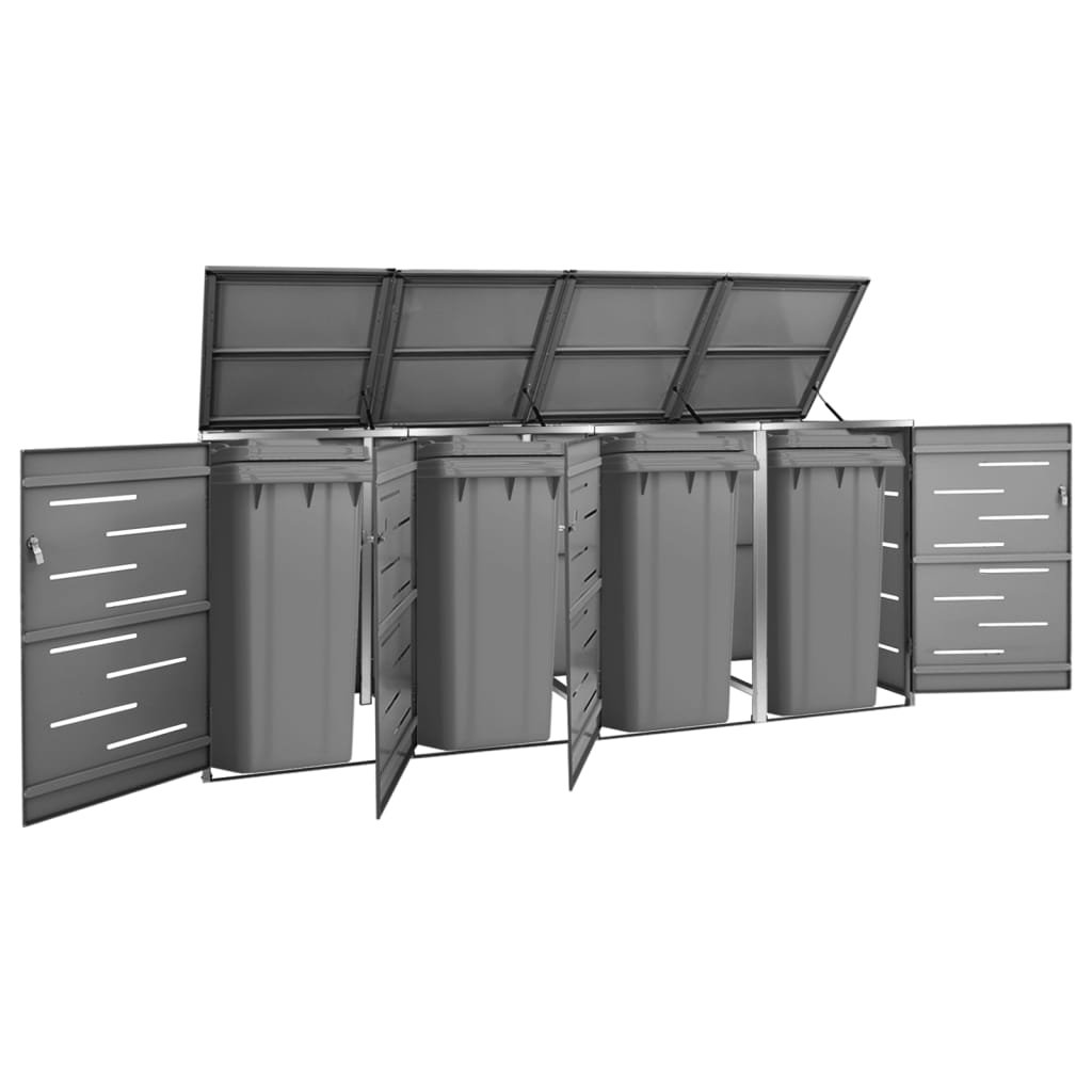 Quadruple Wheelie Bin Shed 276.5x77.5x115 cm Stainless Steel