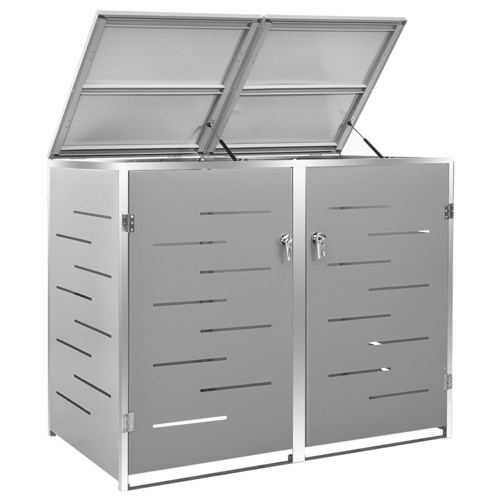 Double Wheelie Bin Shed 138x77.5x115 cm Stainless Steel