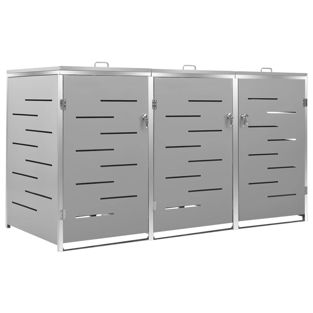 Triple Wheelie Bin Shed 207x77.5x115 cm Stainless Steel