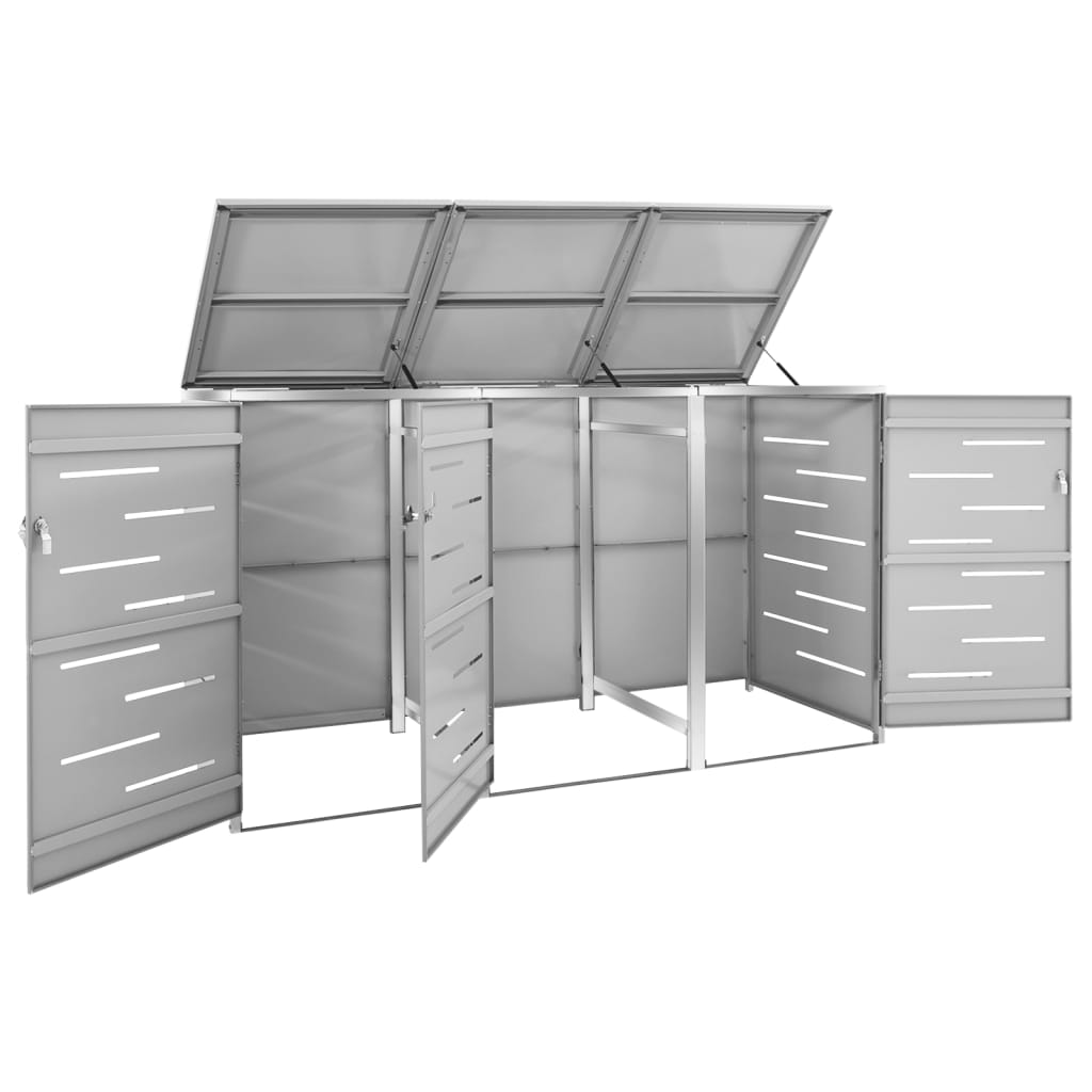 Triple Wheelie Bin Shed 207x77.5x115 cm Stainless Steel