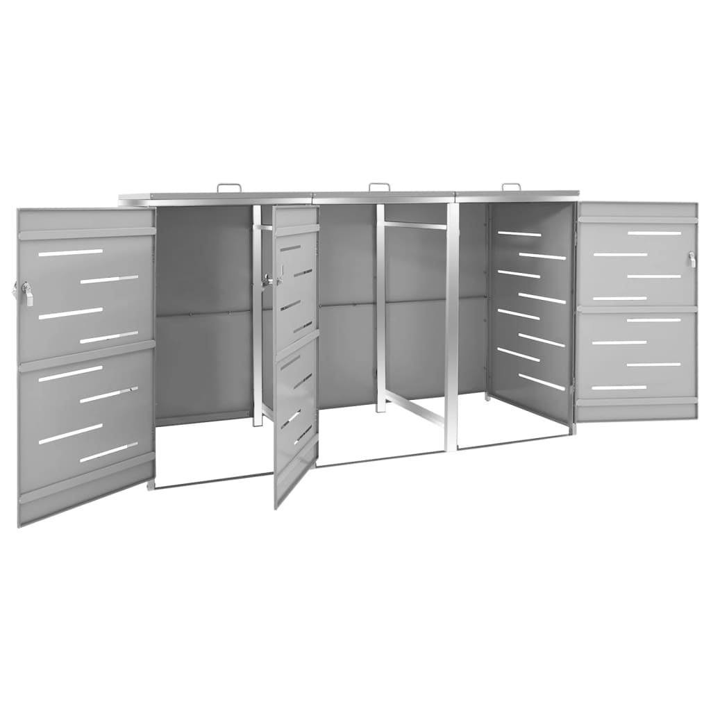 Triple Wheelie Bin Shed 207x77.5x115 cm Stainless Steel