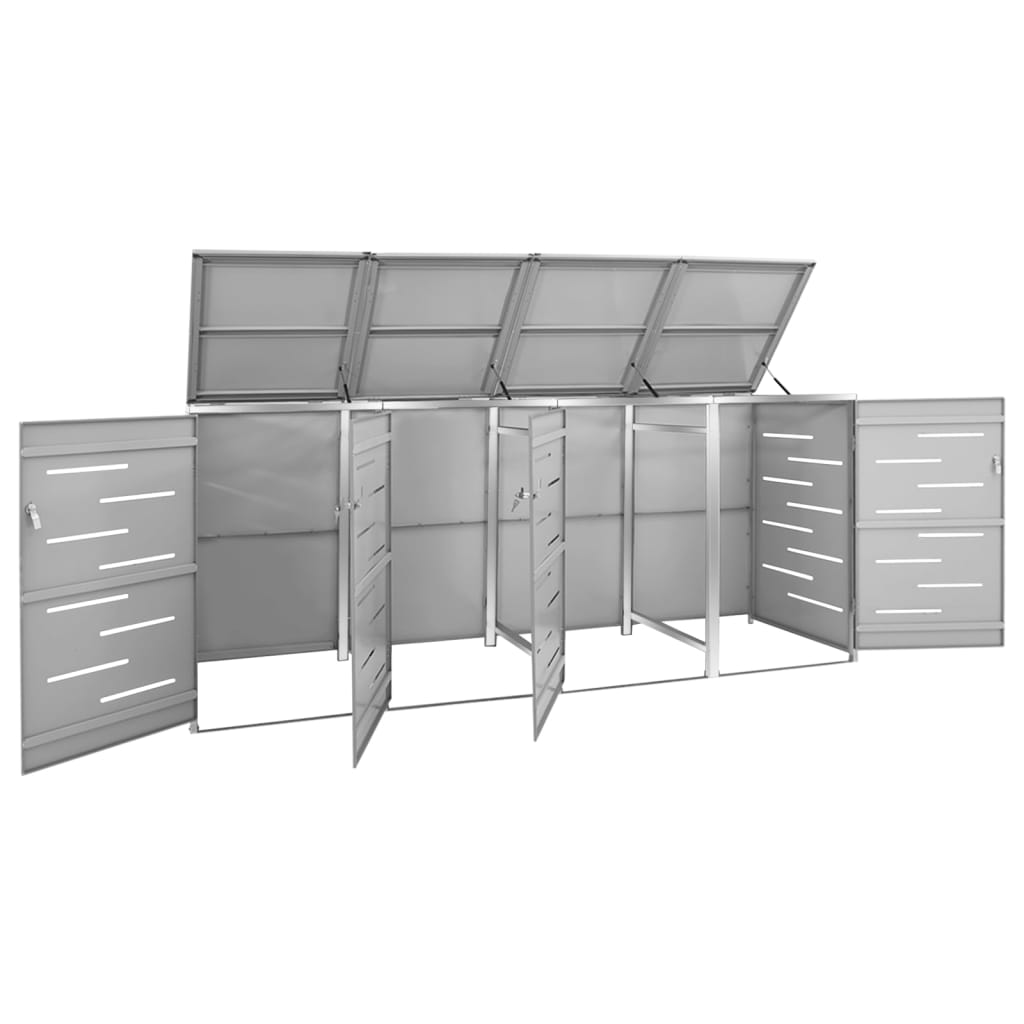 Quadruple Wheelie Bin Shed 276.5x77.5x115 cm Stainless Steel
