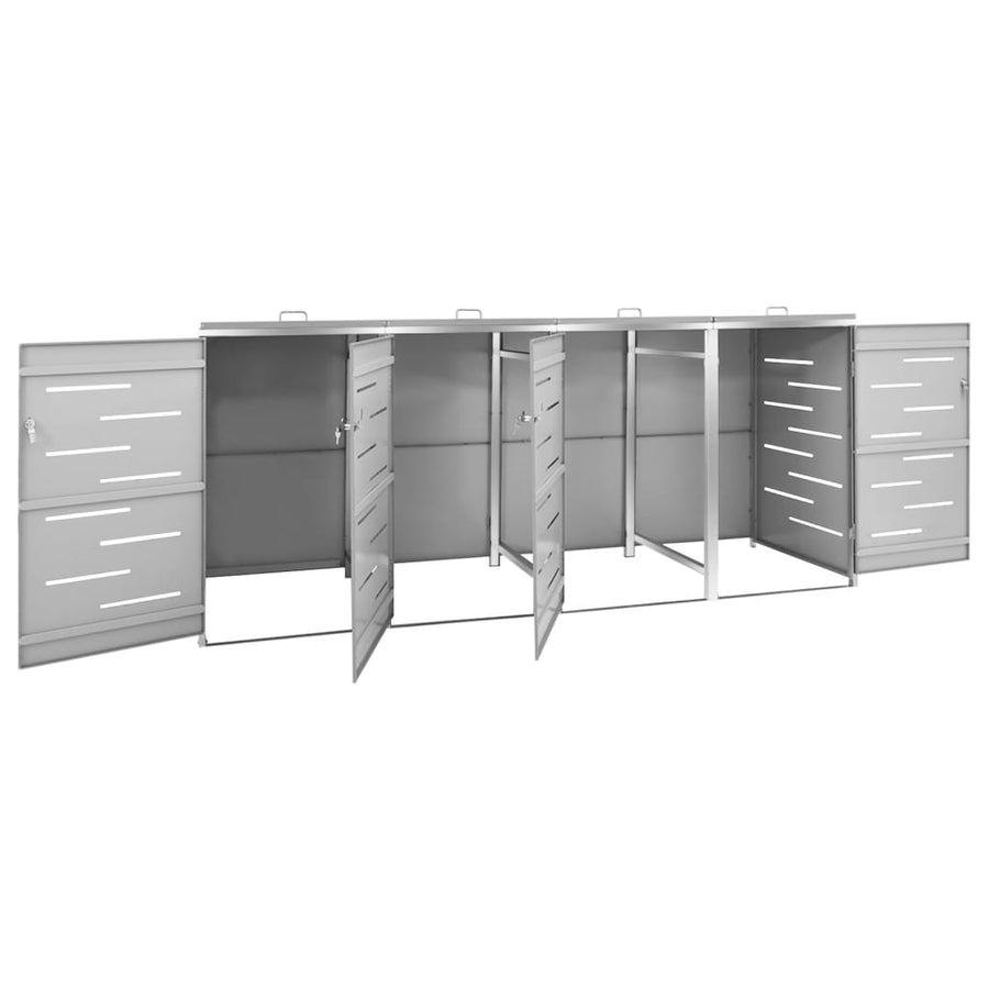 Quadruple Wheelie Bin Shed 276.5x77.5x115 cm Stainless Steel