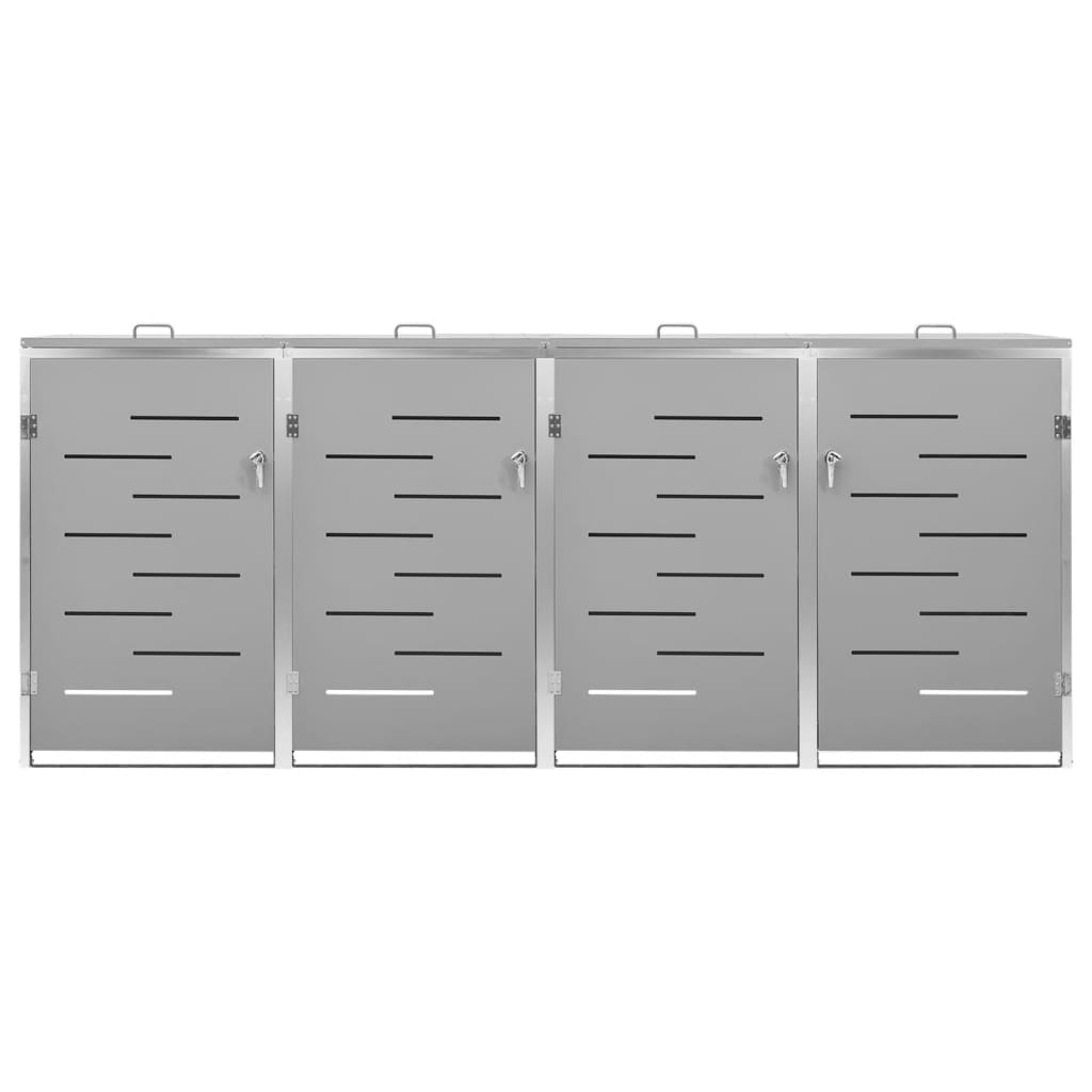 Quadruple Wheelie Bin Shed 276.5x77.5x115 cm Stainless Steel