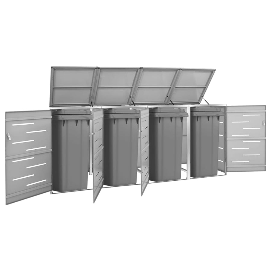 Quadruple Wheelie Bin Shed 276.5x77.5x115 cm Stainless Steel