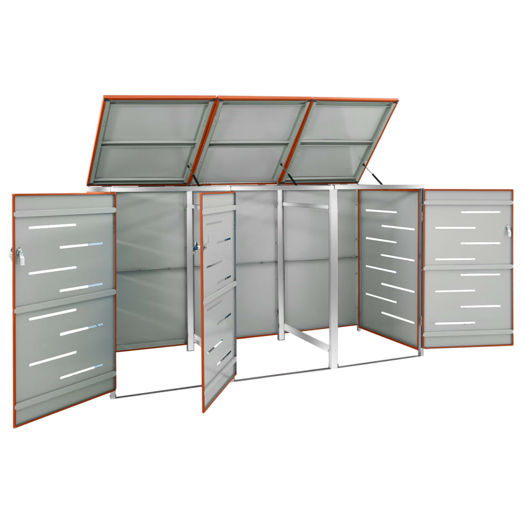 Triple Wheelie Bin Shed 207x77.5x115 cm Stainless Steel