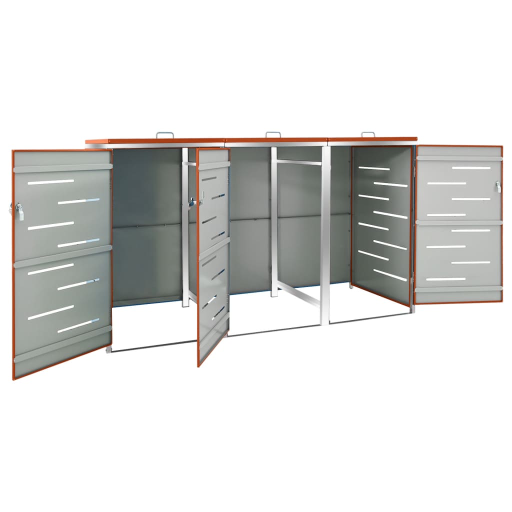 Triple Wheelie Bin Shed 207x77.5x115 cm Stainless Steel