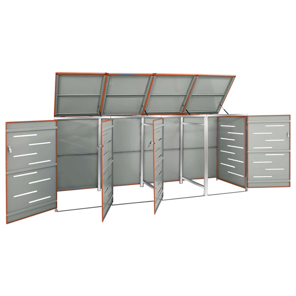 Quadruple Wheelie Bin Shed 276.5x77.5x115 cm Stainless Steel