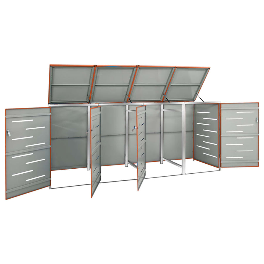 Quadruple Wheelie Bin Shed 276.5x77.5x115 cm Stainless Steel