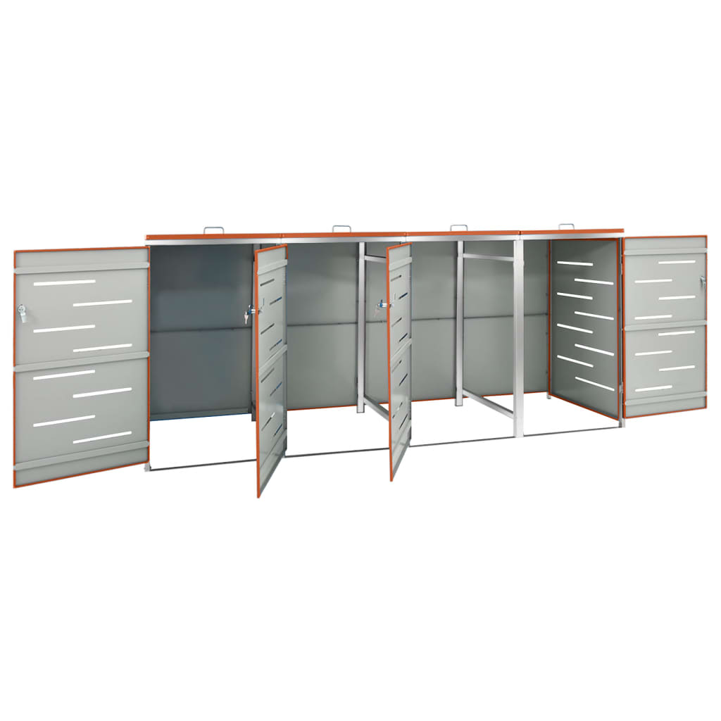 Quadruple Wheelie Bin Shed 276.5x77.5x115 cm Stainless Steel