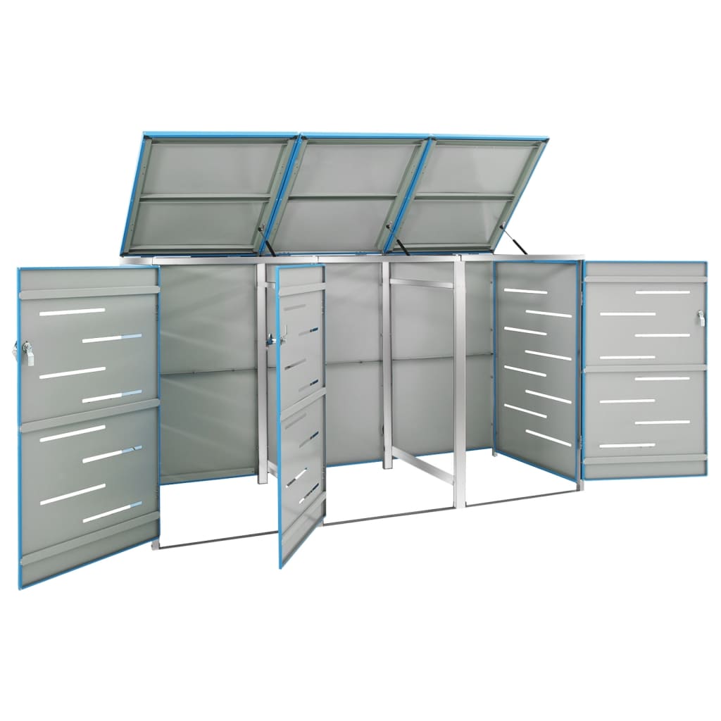 Triple Wheelie Bin Shed 207x77.5x115 cm Stainless Steel