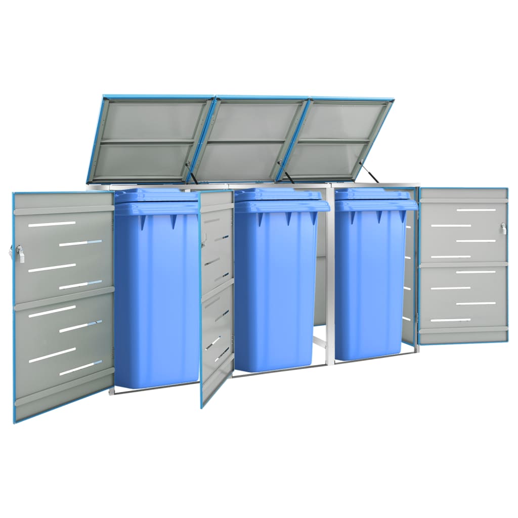 Triple Wheelie Bin Shed 207x77.5x115 cm Stainless Steel
