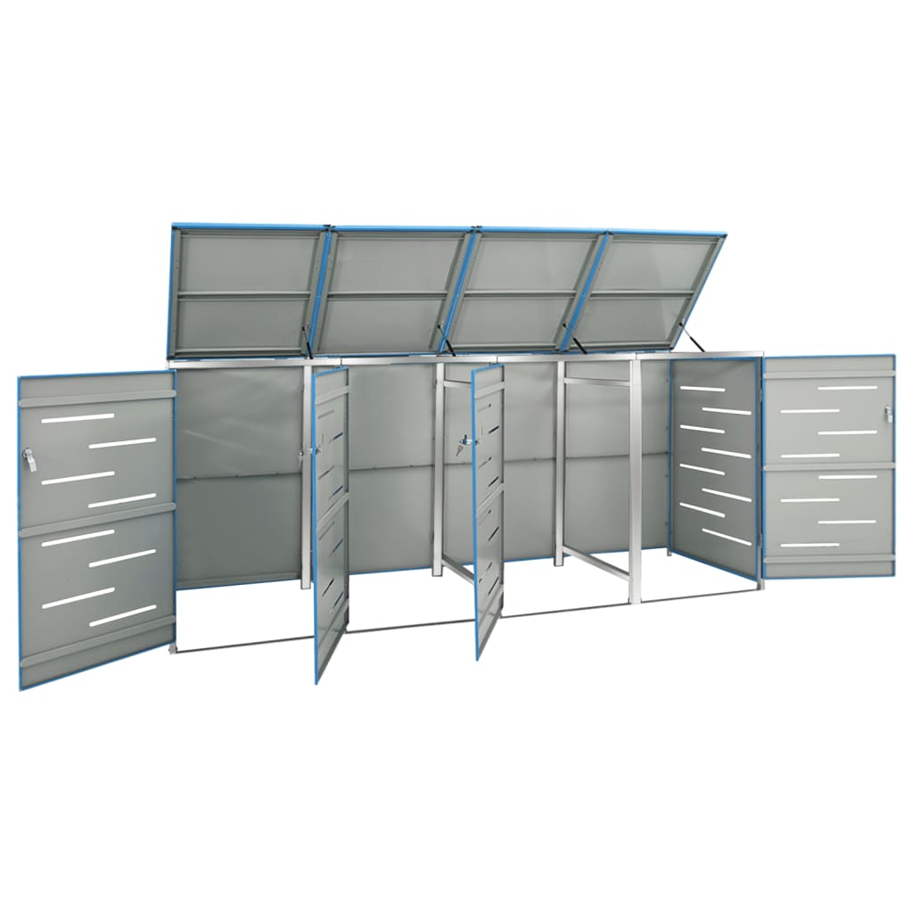 Quadruple Wheelie Bin Shed 276.5x77.5x115 cm Stainless Steel
