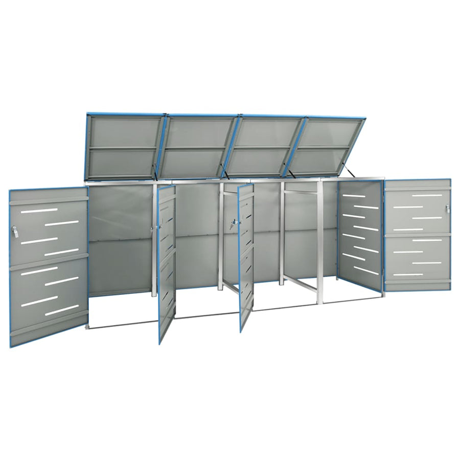 Quadruple Wheelie Bin Shed 276.5x77.5x115 cm Stainless Steel