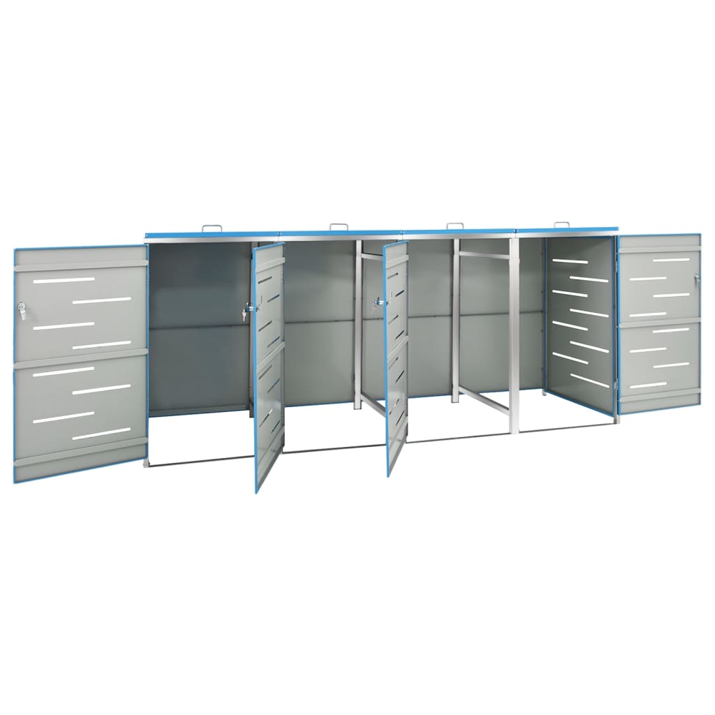 Quadruple Wheelie Bin Shed 276.5x77.5x115 cm Stainless Steel