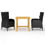 3 Piece Garden Dining Set Black