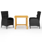 3 Piece Garden Dining Set Black