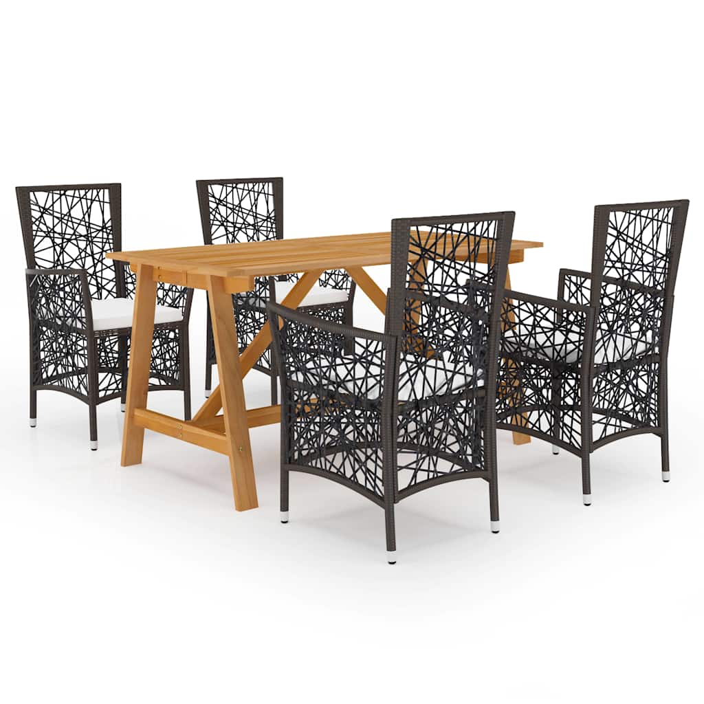 5 Piece Garden Dining Set Brown