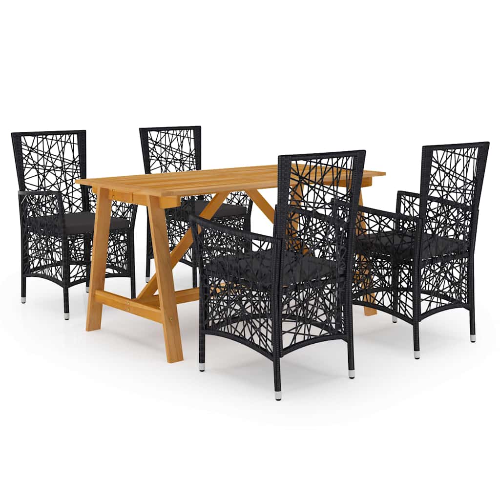 5 Piece Garden Dining Set Black