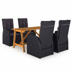 5 Piece Garden Dining Set Black
