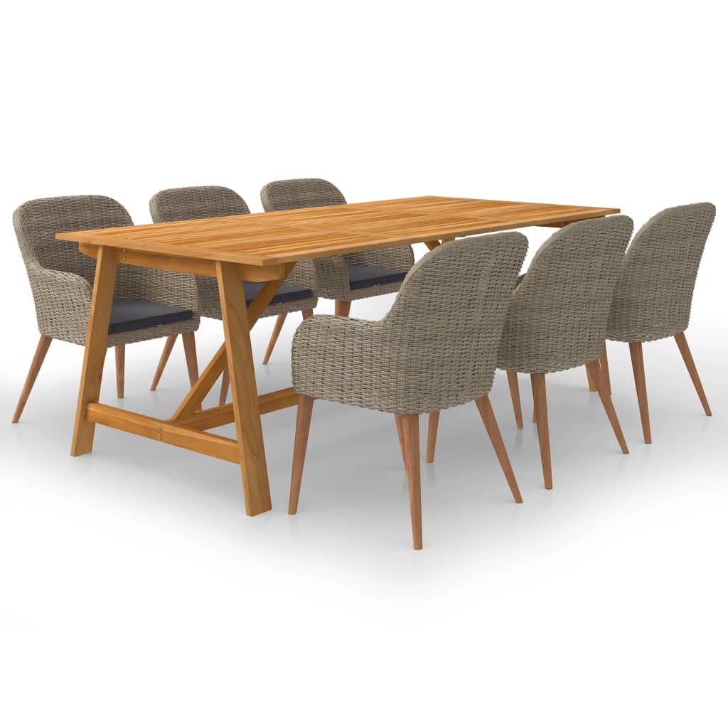 7 Piece Garden Dining Set Brown
