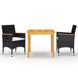 3 Piece Garden Dining Set Black