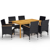 7 Piece Garden Dining Set Black