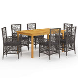 7 Piece Garden Dining Set Brown