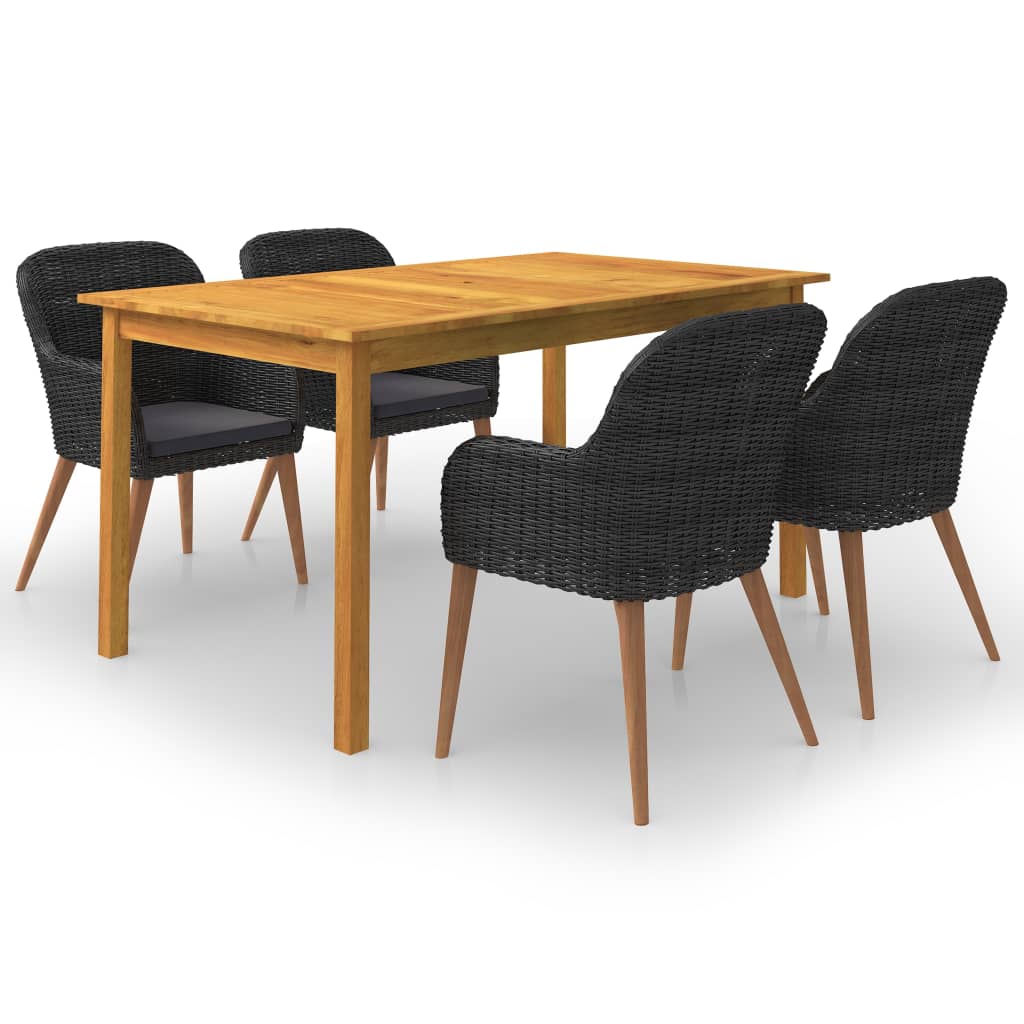 5 Piece Garden Dining Set Black