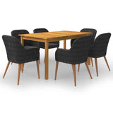 7 Piece Garden Dining Set Black