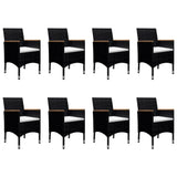 9 Piece Garden Dining Set Black - 45-Degree Angle