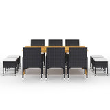 11 Piece Garden Dining Set Black - Front View