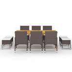11 Piece Garden Dining Set Brown