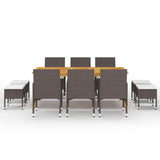 11 Piece Garden Dining Set Brown - Front View