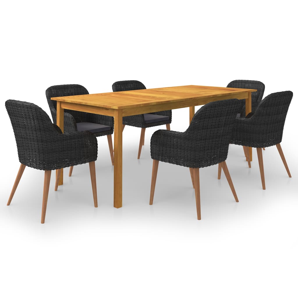 7 Piece Garden Dining Set Black