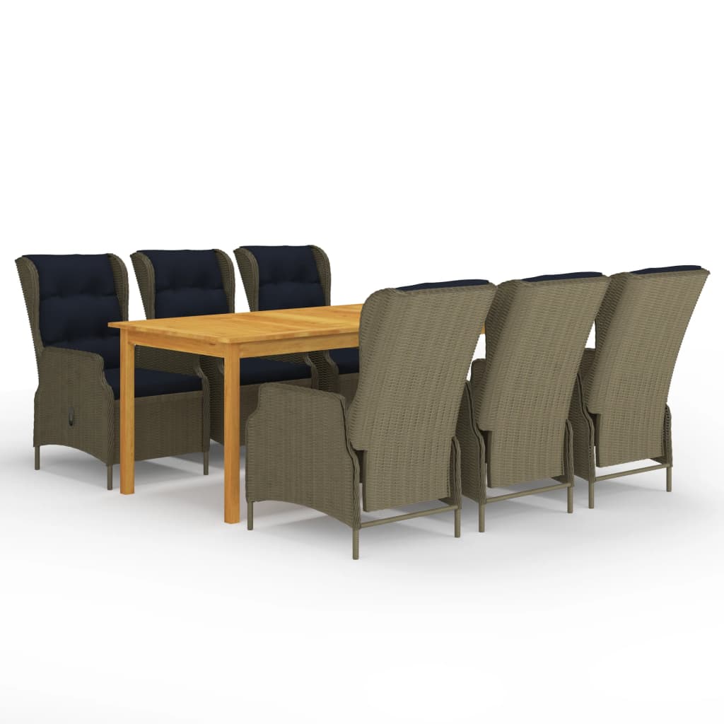 7 Piece Garden Dining Set Brown